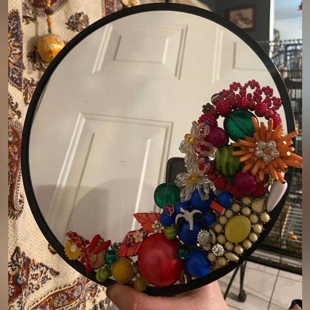 Hand Decorated Up-cycled 10 Inch Mirror